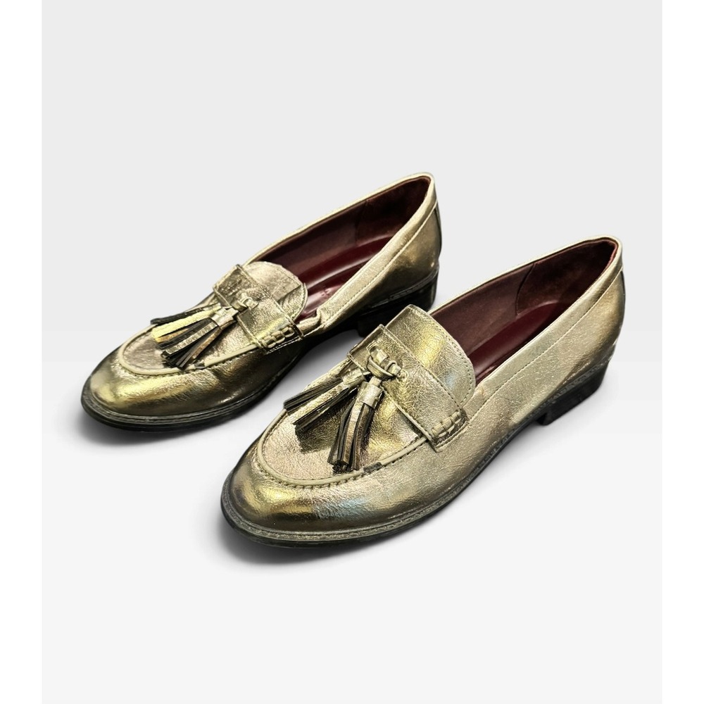 Franco Sarto Metallic Gold Tassel Loafers Women's 7.5 M Leather Slip On